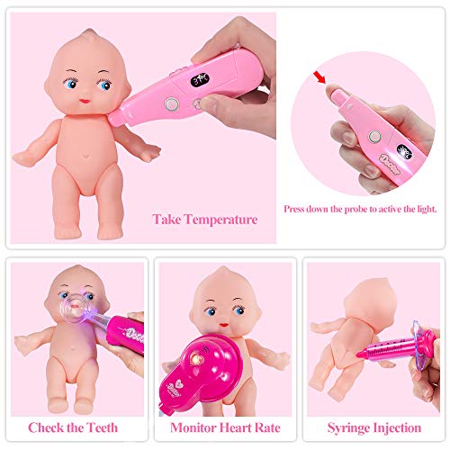 image for TEMI Doctor Medical Kit, 40 PCS Pretend Play Set w/ Doll n Carrying Ca