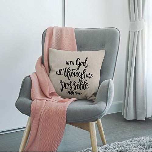 HGOD DESIGNS Bible Verse Throw Pillow Cover,Religious Christian Hope with God All Things are Possible Quote Decorative Pillow Cases Cotton Linen Square Cushion Covers for Home Sofa Couch 18x18 inch