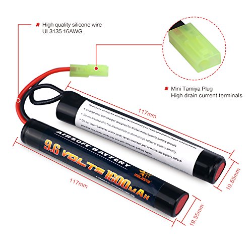 melasta 2 Pack 2/3A 9.6v 1600mAh Butterfly Nunchuck NIMH Battery Pack with Mini Tamiya Connector for Airsoft Guns