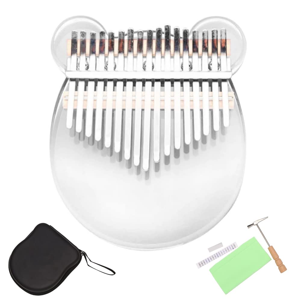 Jcevium 17-Key Kalimba Thumb Piano Crystal Transparent Finger Piano with Tuning Hammer, Study Instruction, Keyboard Sticker, Two-tone Scale and Piano Case