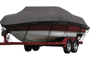Seamander Heavy Duty Polyester Boat Cover, Solution-Dyed Yarn Marine Grade,Waterproof Fits Bass Boat, V-Hull Tri-Hull Boat,Fish & Ski Boat, Runabout Bowrider Boat, 24' 25' 26' Foot