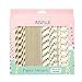 Paper Straws - 160-Pack Gold Colored Fun Biodegradable Drinking Straws with Coral Stripes, Polka Dot, Chevron, and Star Designs