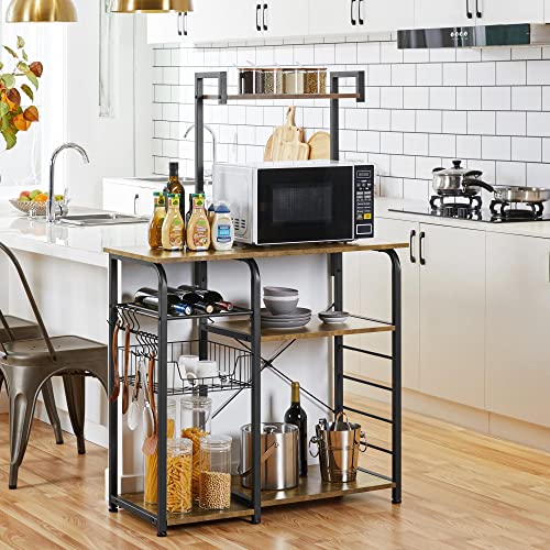 Yaheetech Kitchen Bakers Rack with Wire Basket, Microwave Stand Coffee