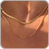 Tewiky Layered Necklaces for Women Non Tarnish- Chunky 14k Gold Plated Herringbone/Snake/Rope/Box/Cuban Link Chain for Women Waterproof Layering Stack Choker Necklace Trendy Dainty Tarnish Free Jewelry Set