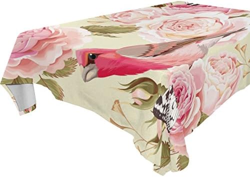 BYouLockX Pink Rose With Butterfly And Bird Pattern Rectangle Tablecloth 54x72(in)