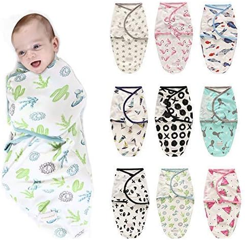 PEUBUD ® Pure Cotton Soft Swaddlers/Wrap/Sleeping Bag/Wrapper Envelope Adjustable and Hosiery Cap for Newborn Baby (0-3 Months, Multicolor, Pack of 1)
