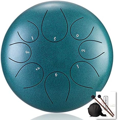2020 New Steel Tongue Drum, Hand Pan Drum 10 Inche 8 Notes with Mallets, Music Book, Tonic Sticker, Bag Steel Drum for Adults (Green)