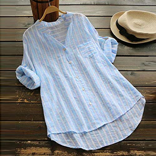 Clearance Women Tops LuluZanm Three Quarter Sleeve Casual Loose Cotton Striped Button Tops Shirt