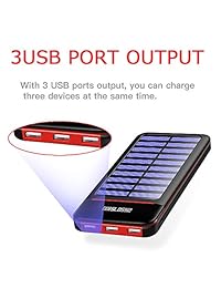 Cargador Solar Power Bank 25000mAh Cargador Portátil Batería Pack con Tres Salidas & Doble Entradas Gran Capacidad Batería de Seguridad Compatible Smartphone,Tablet y Más
