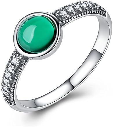FOREWE Women's Simulated Emerald 925 Sterling Silver Ring with Clear CZ (6)