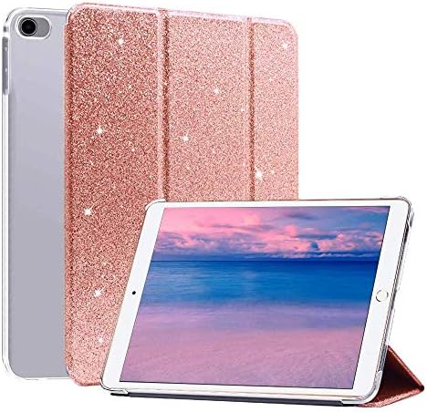 FSCOVER Case for 9.7 Inch iPad Air 2 iPad 6th/5th Generation Glitter Case 2017/2018, Girls Trifold Flip Stand Smart Cover with Auto Sleep/Wake/Transparent PC Back Cover for iPad 9.7" Air 1 Air 2, Gold