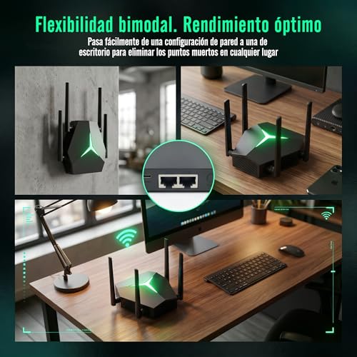 WiFi Repeater AC1200 1200Mbps, 1115㎡ Wide Coverage WiFi Extender, Supports 100+ Devices Simultaneously, 4 Antennas MIMO Technology & Ethernet Port
