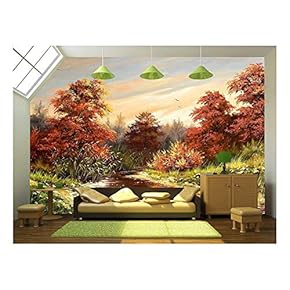 Autumn Landscape with The River - Removable Wall Mural | Self-Adhesive Large Wallpaper - 66x96 inches
