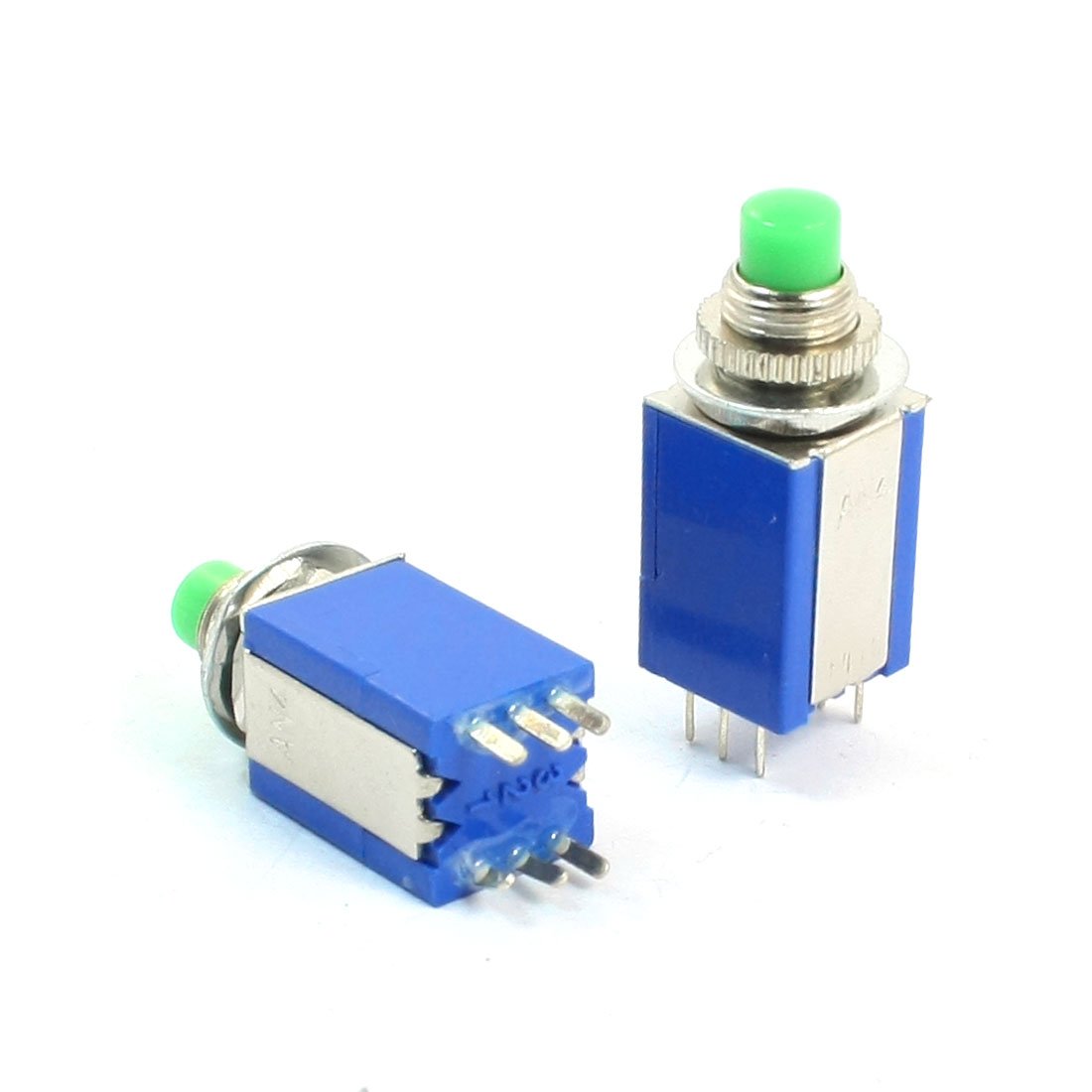 Sourcingmap 2 Pcs 8mm DPDT 2NO 2NC 6Pin Momentary Green Head Push Button Switch
