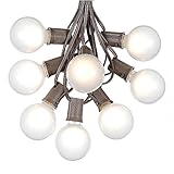 G50 Patio String Lights with 25 Frosted Globe Bulbs – Outdoor String Lights – Market Bistro Café Hanging String Lights – Patio Garden Umbrella Globe Lights - Brown Wire - 25 Feet