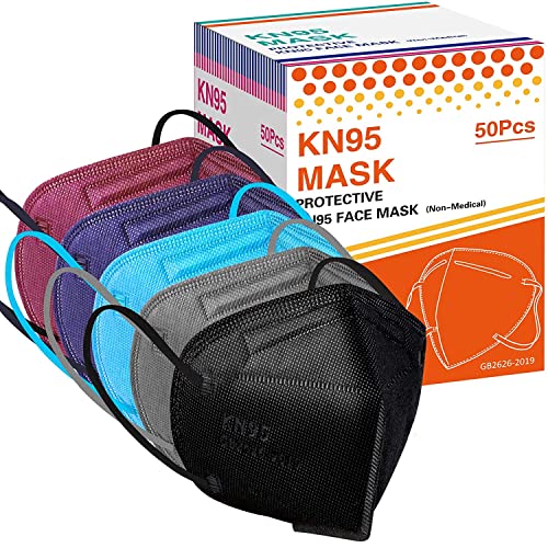 KN95 Face Masks 50 PCS, Multiple Colour 5 Layers KN95 Mask, Breathable
