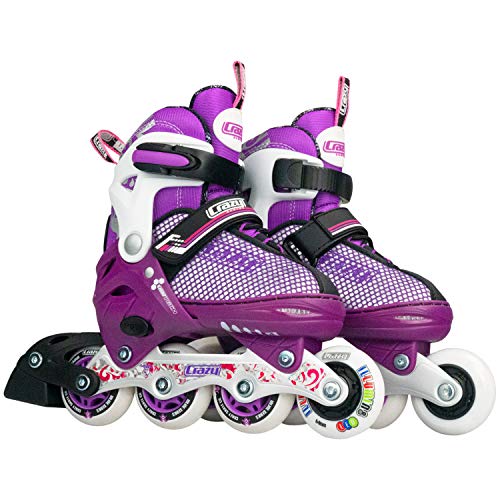 Crazy Skates Adjustable Inline Skates with Light Up Wheels Roller Blades for Girls Purple