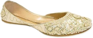 Amazon Com Light Lemon Cream Beaded Wedding Flats Khussa Indian