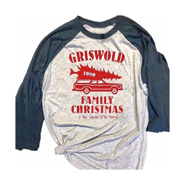Fheaven Women Large Size Merry Christmas GRISWORLD Print Long Sleeve Splicing Top T-Shirt (L, White)