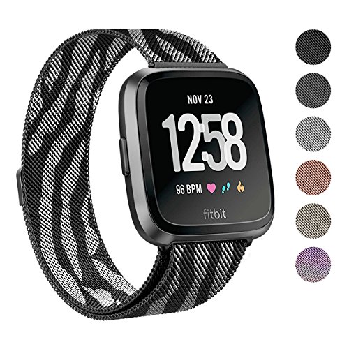 SWEES Metal Bands Compatible Fitbit Versa Smart Watch, Milanese Loop Stainless Steel Metal Replacement Accessories Small Large for Women Men, Black, Champagne, Colorful, Rose Gold, Silver, Grey