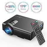 TENKER Upgrade Lumens Q5 Mini Projector, with Big Display LED Full HD Video Projector, Compatible with 1080P HDMI, Fire TV Stick, VGA, USB, AV for Home Theater Entertainment, Party and Games (Black)