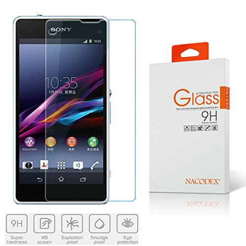 Nacodex 9H Premium Real Tempered Glass Screen Protector Film for Sony Xperia Z1 Compact / Z1 Mini, Hd Ballistic Glass Screen Protector - Protect Your Screen from Scratches