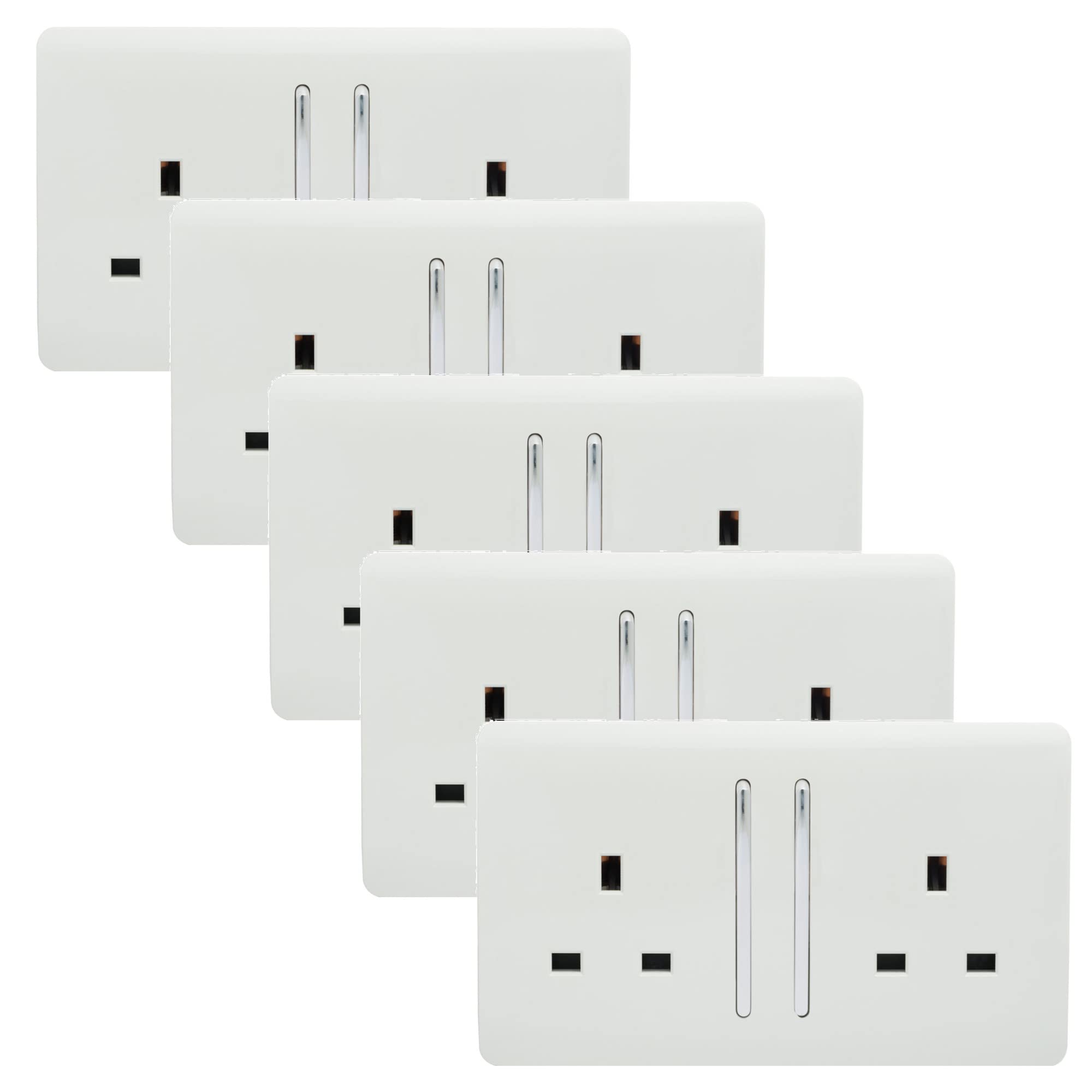 Trendi Switch ART-SKT213LWHX5 Trendi 2 Gang Artistic Modern Glossy Switched Tactile Plug Socket - White