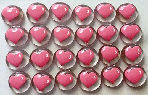 HEARTS Pink 24 Hand Painted Glass Gems, Party Favors, Party Decorations, Wedding Decor, Table Scatter, Confetti, Memento, Crafts & More!