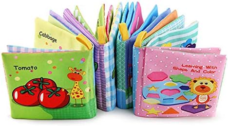 DERKOLY Baby Colorful Non-Toxic Soft Fabric Cloth Book Set Early Learning Intelligence Development Educational Toys Friction with Rustling Sound for Toddler Infants Kids Baby Birthday Gift