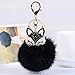 Lavany Key Chain Faux Fur Ball with Artificial Fox Head Inlay Pearl Rhinestone Keychain Bag Plush Car Key Ring Charm Pendant Gift (Black)