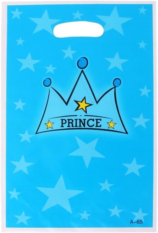 Higere Pack of Ten Plastic Baby Shower Party Favor Bags Prince Crown Gift Bag (Blue)
