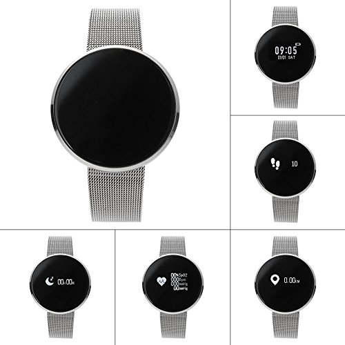 MeiLiio Smart Watch for Android Phones for Women Bluetooth, Heart Rate and Blood Pressure Test Stainless Steel Wristbands Sports Smart Tracker for IOS iPhone Compatible Waterproof (Silver Metal)