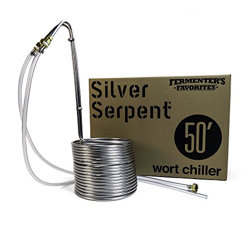Silver Serpent 50 Foot Stainless Steel Home Brewing Immersion Wort Chiller - 50 FT Stainless Steel Coil with Vinyl Tubing and Connections