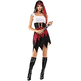 EraSpooky Womens Pirate Costume Halloween Sexy Buccaneer Dress Women Cool Outfit