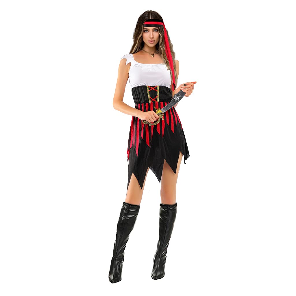 Photo 1 of (missing headband) EraSpooky Womens Pirate Costume Halloween Sexy Buccaneer Dress Women Cool Outfit