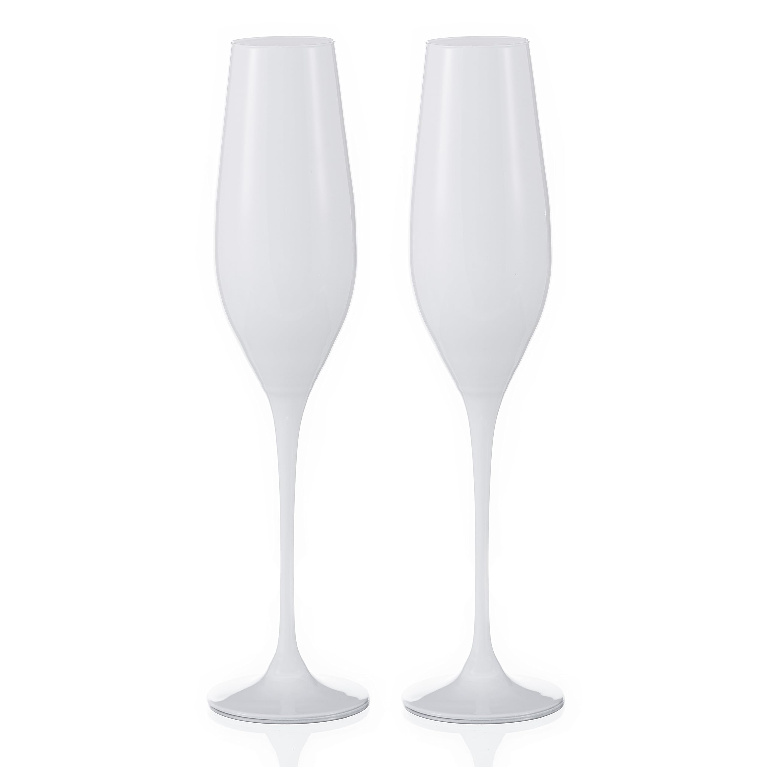 DIAMANTE White Crystal Champagne Flute Glasses Pair Spirit - Set of 2 Opaque White Crystal Champagne Flutes