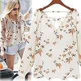 Lisingtool Womens Long Sleeve Tether Blouse Chiffon Floral T-Shirt (XX-Large)