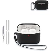 Case for Soundcore by Anker A20i/A25i True Wireless Earbuds, WUNIAK Soft Silicone Protective Portable Scratch Shock Resistant Shell with Cleaner Kit & Carabiner & Lanyard ,Black