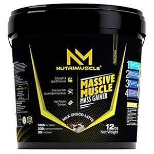 Nutrimuscle Massive Muscle Mass Gainer – 12 Lbs – 5.44 Kgs – Choco Latte Flavour – For Muscle & Mass Gain – Contains…