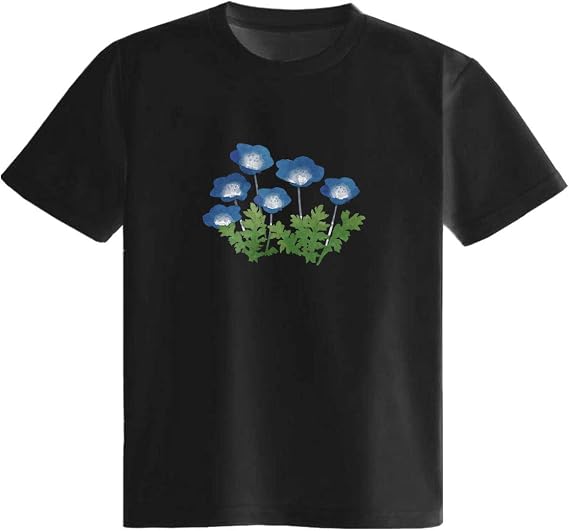 Amazon ネモフィラ 青い花 Tシャツ 半袖 白 黒 春の一年草 ダサい かわいい カッコイイ シュール 面白い じょーく おもしろ ゆるい プレゼント Tシャツ カットソー 通販