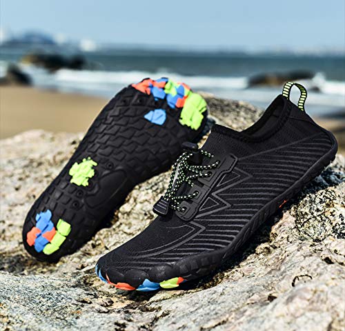 Water Shoes Barefoot Quick-Dry Aqua Yoga Socks Slip-on for Men Women Black 9 M US Women/8 M US Men