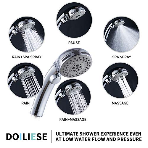 High Pressure 6 Setting Shower Head HandHeld with ON/OFF Switch and