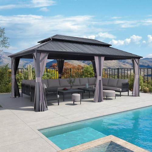 PURPLE LEAF 12x20 Hardtop Gazebo with Double Roof, UV-Resistant Grey image 32