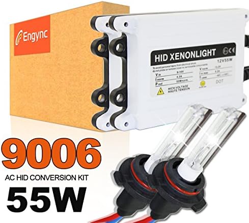 Engync Upgraded 55W AC 9006 (HB4) Xenon HID Conversion Kit with Ceramic Core Bulbs and Premium Ballasts 3 Year Warranty | Hi/Low White light with a blue tinge Color (8000K)