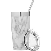 Healthy Human Stainless Steel Tumbler with Straw & Lid | Splash Proof Insulated Travel Cup | Eco-Friendly Coffee Tumblers | Water Cups with Straws Cleaner and Splash Proof Lids (20oz, Stone White)