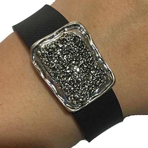 Fitbit Charge/ Fitbit Charge HR Jewelry to Accessorize Your Fitness Tracker - Modern Geometric Silver Gemstone Rectangular ARGENTINA Charm Bracelet Accessory