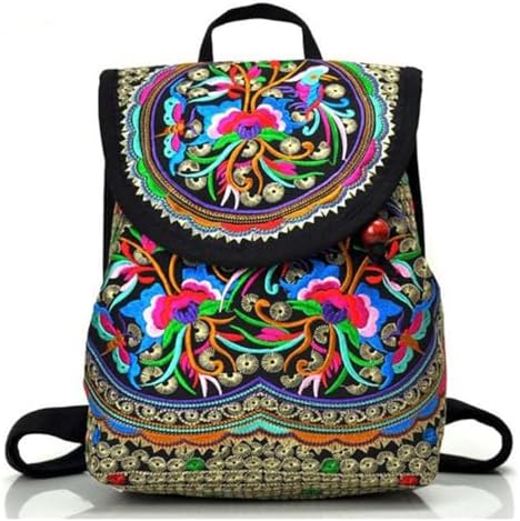 Vintage Embroidered Backpack Purse for Women - Boho Shoulder Bag Travel Boho Embroidery Stitched Tan/Brown Suede Backpack Purse  main image 4