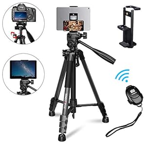 Kingjue 60″ Camera Tripod Stand Compatible with Canon Nikon DSLR Cameras with Universal Phone Tablet Holder Remote Shutter and Carry Bag