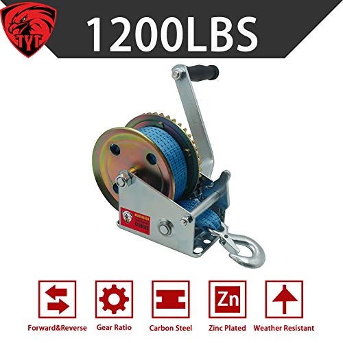 TYT 1200lbs Heavy Duty Boat Trailer Winch, 8M(ft) Nylon Strap and Hook Manual Hand Winch, Two Way Ratchet with Safety Pawl for ATV Boat Trailer Truck Winch Pulling (Blue Strap) - Image 8