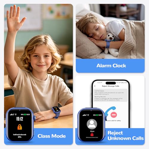 4G Children's Smart Watch with GPS, Video Call, Voice Chat, Dual Camera, SOS, School Mode, Pedometer, Alarm Clock, Camera, IP68, Smartwatch for Boys Girls, Blue